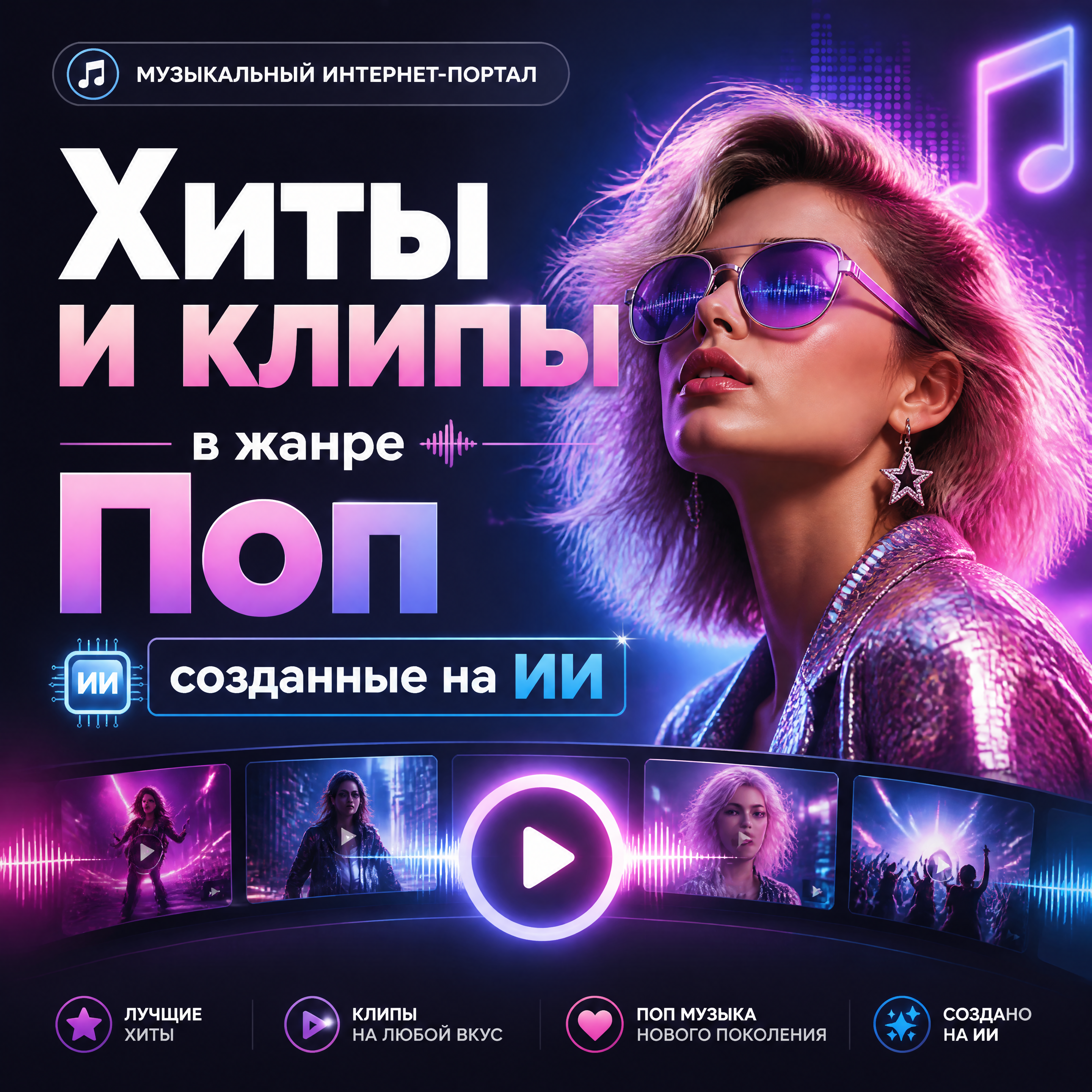Поп: хиты и клипы, созданные ИИ — слушать и смотреть онлайн Поп: хиты и клипы, созданные ИИ — слушать и смотреть онлайн